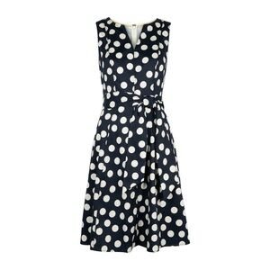 Boden Dress Women’s Size 4‎ Navy Polka Dot Mischa Belted A-Line NWT